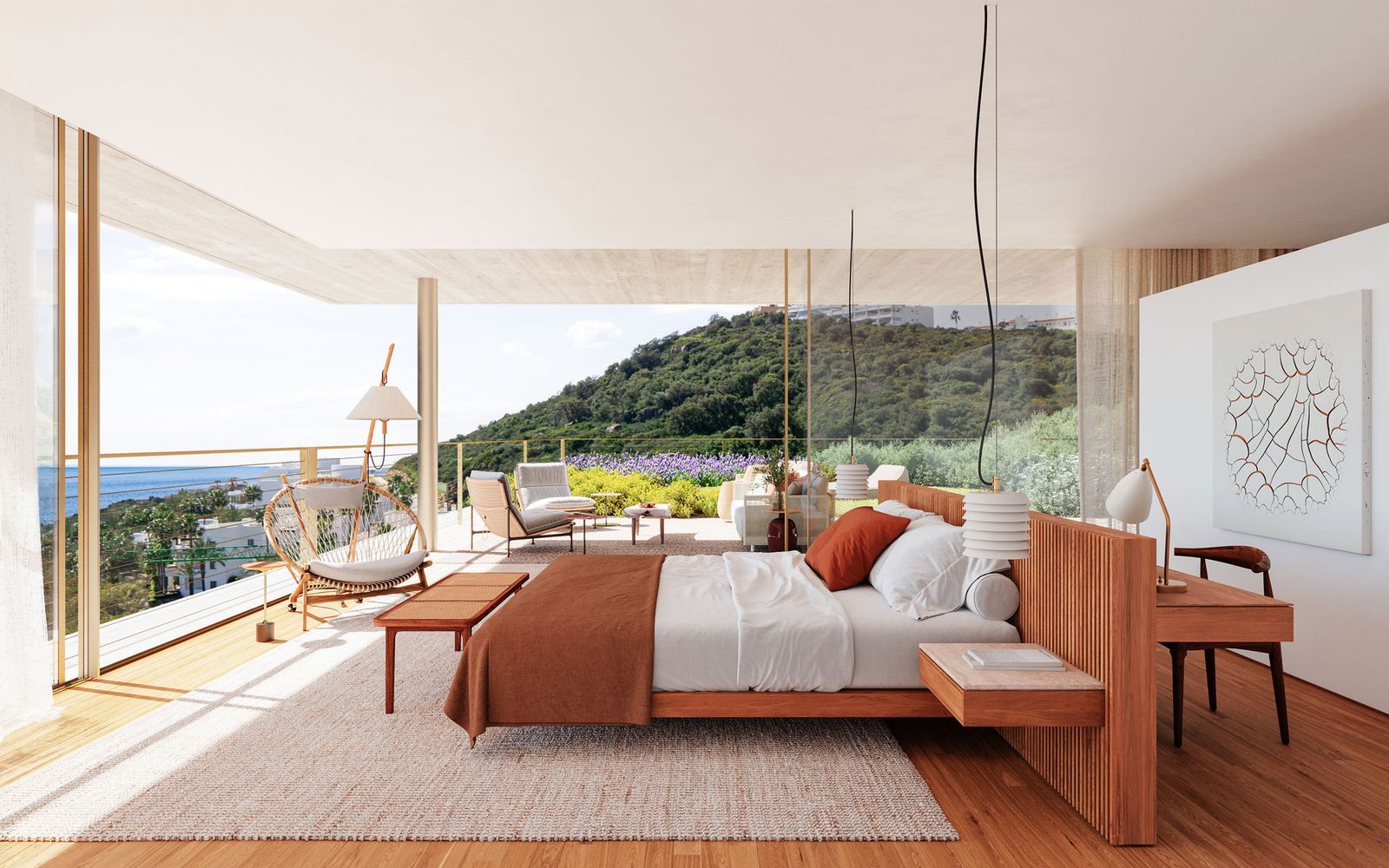 St. Regis slaapkamer met uitzicht op de oceaan en een balkon.